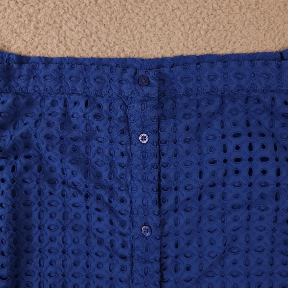 Lauren Ralph Lauren Shirt Womens Large Blue Eyelet Off The Shoulder Button Top - Picture 9 of 12